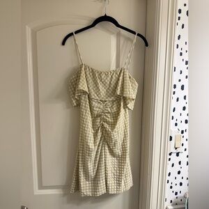 Ganni Cream and White Checkered Mini Dress